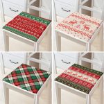 - RealHomes Fermuarlı Sandalye Minderi - Realhomes 4'lü Kırmızı Yeşil Renk Tonlarında Geyik ve Ekose Temalı Fermuarlı Sandalye Minderi Seti Realhomes