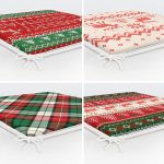 - RealHomes Fermuarlı Sandalye Minderi - Realhomes 4'lü Kırmızı Yeşil Renk Tonlarında Geyik ve Ekose Temalı Fermuarlı Sandalye Minderi Seti Realhomes