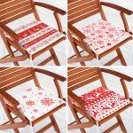 4'lü Kırmızı Beyaz Yılbaşı Geyik ve Kar Taneleri Fermuarlı Sandalye Minderi Seti Realhomes