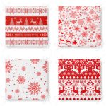 4'lü Kırmızı Beyaz Yılbaşı Geyik ve Kar Taneleri Fermuarlı Sandalye Minderi Seti Realhomes