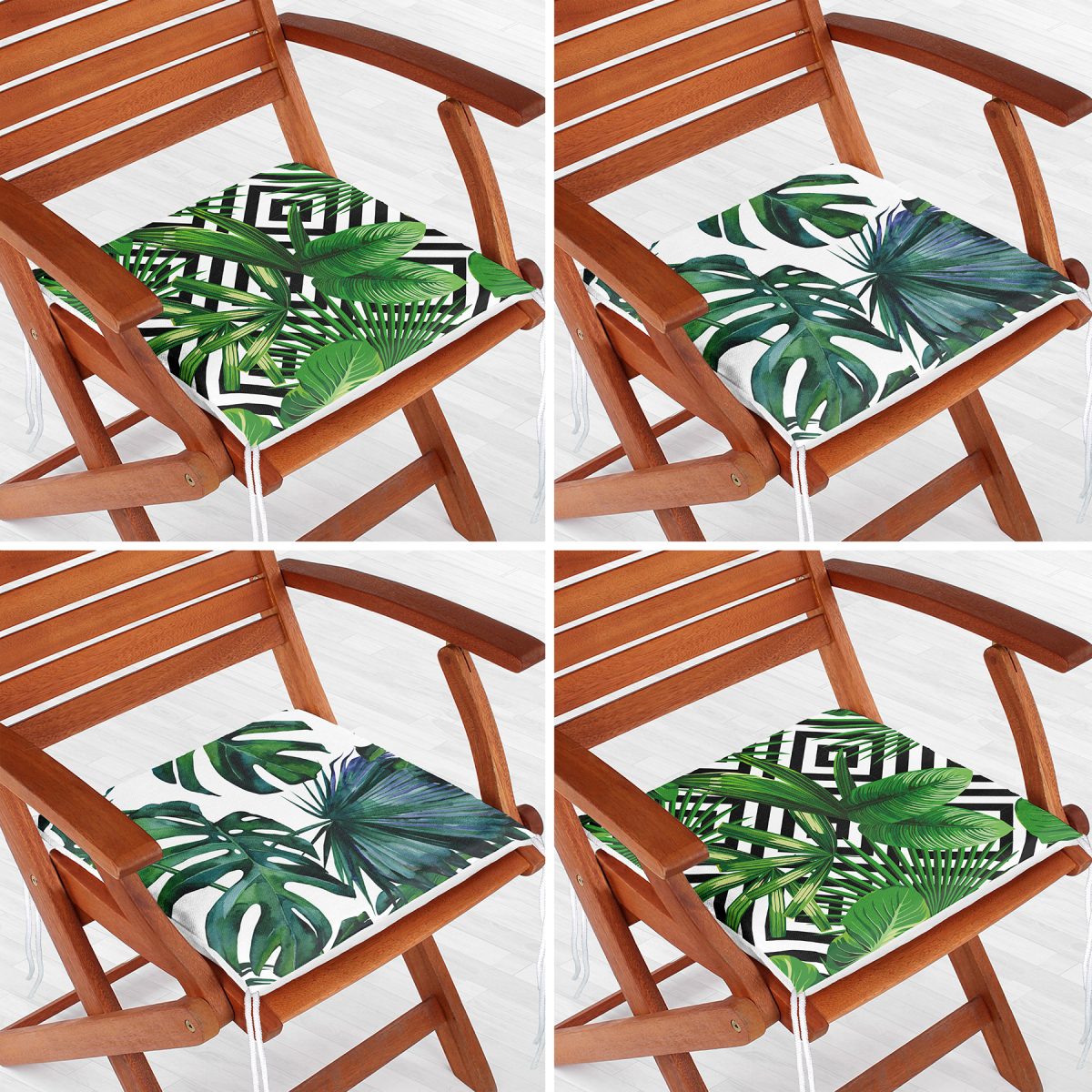 4'lü Tropikal Yaprak Desenli Fermuarlı Sandalye Minderi Seti Realhomes