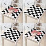 4'lü Siyah Beyaz Damalı Kız Motifli Fermuarlı Sandalye Minderi Seti Realhomes