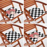 4'lü Siyah Beyaz Damalı Kız Motifli Fermuarlı Sandalye Minderi Seti Realhomes