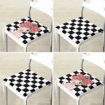 4'lü Siyah Beyaz Damalı Kız Motifli Fermuarlı Sandalye Minderi Seti Realhomes