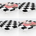 4'lü Siyah Beyaz Damalı Kız Motifli Fermuarlı Sandalye Minderi Seti Realhomes