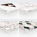 4'lü Mermer Zeminli Geometrik Desen Motifli Fermuarlı Sandalye Minderi Seti Realhomes