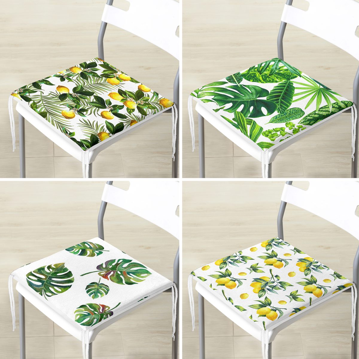 4'lü Limon ve Tropikal Yaprak Fermuarlı Sandalye Minderi Seti Realhomes
