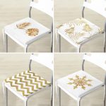 - RealHomes Fermuarlı Sandalye Minderi - Realhomes 4'lü Altın Varaklı Yaprak ve Zigzag Motifli Fermuarlı Sandalye Minderi Seti Realhomes