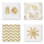 - RealHomes Fermuarlı Sandalye Minderi - Realhomes 4'lü Altın Varaklı Yaprak ve Zigzag Motifli Fermuarlı Sandalye Minderi Seti Realhomes