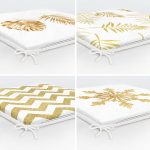 - RealHomes Fermuarlı Sandalye Minderi - Realhomes 4'lü Altın Varaklı Yaprak ve Zigzag Motifli Fermuarlı Sandalye Minderi Seti Realhomes