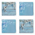 - RealHomes Fermuarlı Sandalye Minderi - Realhomes  4'lü Mavi Zeminde Dal ve Çiçek Tasarımlı Fermuarlı Sandalye Minderi Seti Realhomes