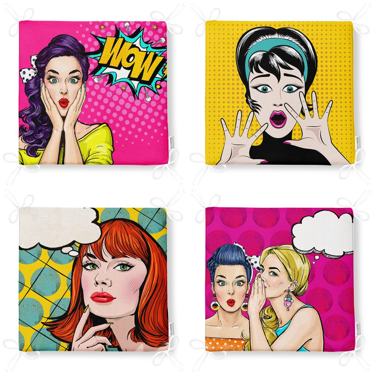 4'lü Pop-Art Fashion Girl Fermuarlı Sandalye Minderi Seti Realhomes