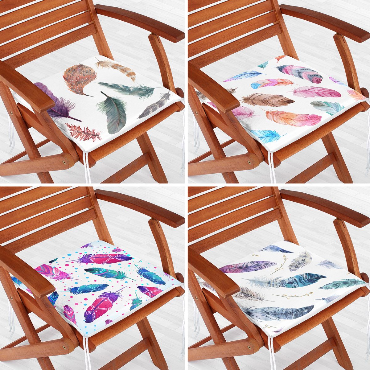 4'lü Renkli Tüyler Fermuarlı Sandalye Minderi Seti Realhomes