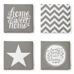 4'lü Gri Motifli Home Sweet Temalı Fermuarlı Sandalye Minderi Seti Realhomes