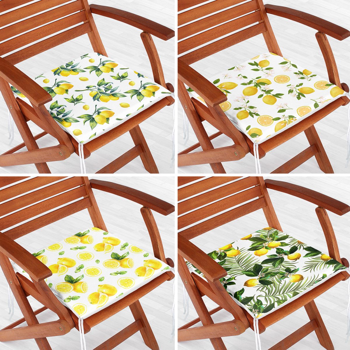 4'lü Limon Temalı Özel Tasarım Fermuarlı Sandalye Minderi Seti Realhomes