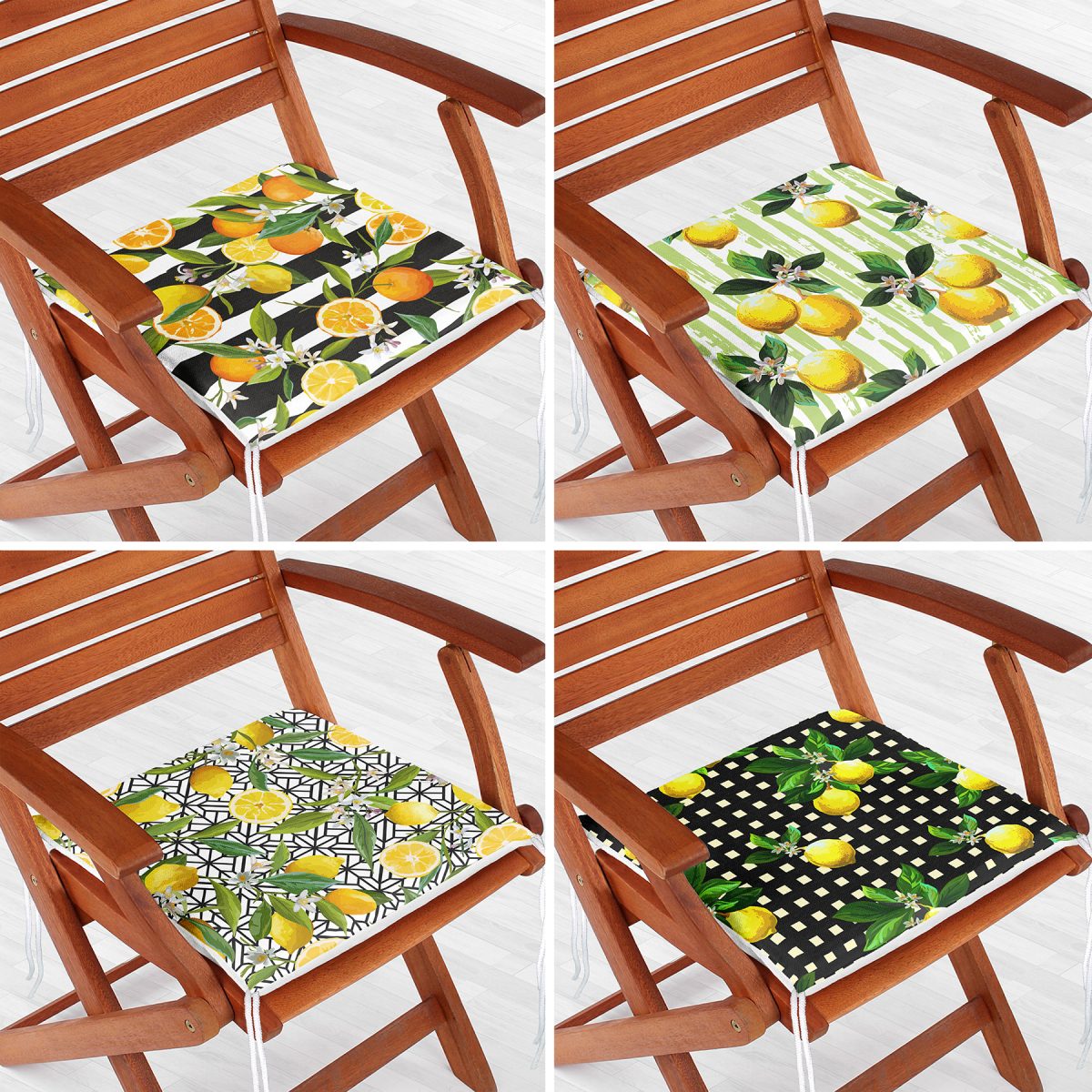 4'lü Limon Tasarımlı Dijital Baskılı Fermuarlı Sandalye Minderi Seti Realhomes