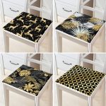 4'lü Gold Detaylı Tropik Yaprak Motifli Fermuarlı Sandalye Minderi Seti Realhomes