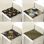 4'lü Gold Detaylı Tropik Yaprak Motifli Fermuarlı Sandalye Minderi Seti Realhomes