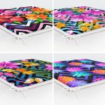 4'lü Geometrik Zeminli Renkli Tropik Çiçekler Fermuarlı Sandalye Minderi Seti Realhomes