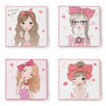 - RealHomes Fermuarlı Sandalye Minderi - Realhomes  4'lü Sevimli Kız Portreli Özel Tasarım Fermuarlı Sandalye Minderi Seti Realhomes