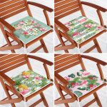 4'lü Yeşil Summer Temalı Flamingo Motifli Fermuarlı Sandalye Minderi Seti Realhomes