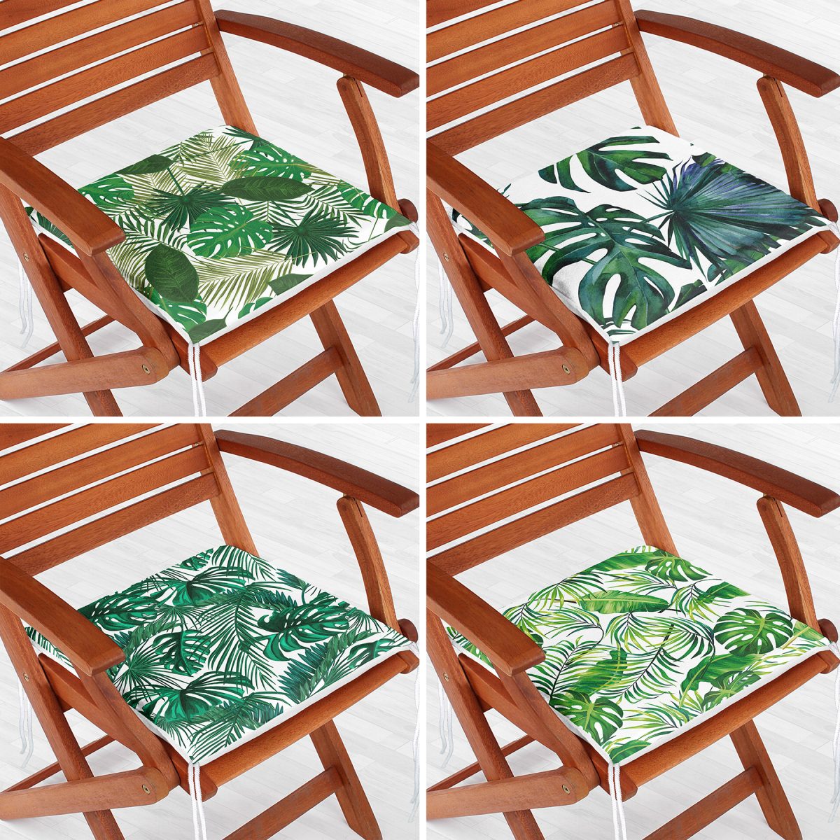 4'lü Yeşil Tropik Yapraklar Dijital Baskılı Fermuarlı Sandalye Minderi Seti Realhomes