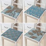 4'lü Mavi Kahve Kabartma Tasarımlı Dijital Baskılı Fermuarlı Sandalye Minderi Seti Realhomes