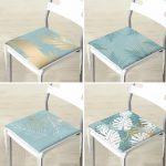 4'lü Yeşil Zemin Tropik Yaprak Motifli Fermuarlı Sandalye Minderi Seti Realhomes