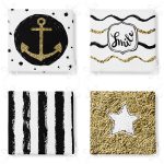 - RealHomes Fermuarlı Sandalye Minderi - Realhomes  4'lü Beyaz Zemin Üzerinde Gold Detaylı Modern Fermuarlı Sandalye Minderi Seti Realhomes