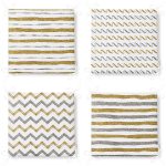 4'lü Beyaz Zemin Üzerinde Gold Detaylı Geometrik Desenli Modern Fermuarlı Sandalye Minderi Seti Realhomes