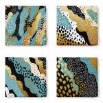 - RealHomes Fermuarlı Sandalye Minderi - Realhomes  4'lü Renkli Zemin Üzerinde Gold Detaylı Soyut Çizimli Modern Fermuarlı Sandalye Minderi Seti Realhomes