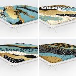 - RealHomes Fermuarlı Sandalye Minderi - Realhomes  4'lü Renkli Zemin Üzerinde Gold Detaylı Soyut Çizimli Modern Fermuarlı Sandalye Minderi Seti Realhomes