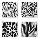 - RealHomes Fermuarlı Sandalye Minderi - Realhomes  4'lü Beyaz Zemin Üzerinde Zebra Desenli Modern Fermuarlı Sandalye Minderi Seti Realhomes