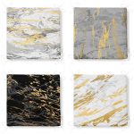 4'lü Renkli Zemin Üzerinde Gold Detaylı Soyut Çizimli Modern Fermuarlı Sandalye Minderi Seti Realhomes