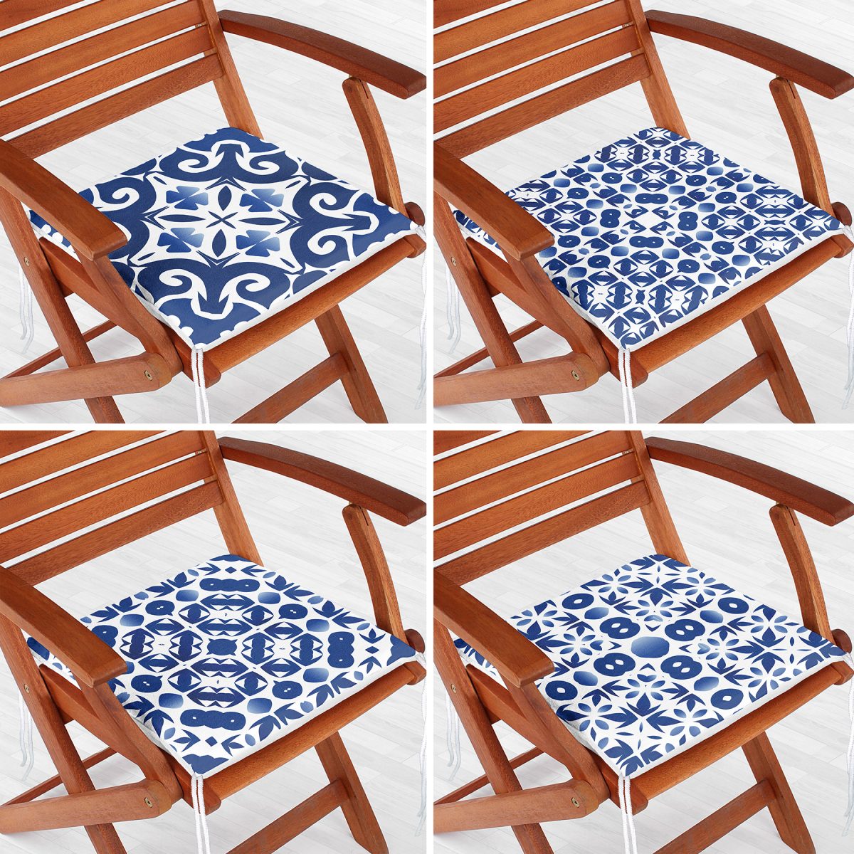 4'lü Beyaz Zemin Üzerinde Renkli Geometrik Desenli Modern Fermuarlı Sandalye Minderi Seti Realhomes