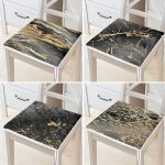 4'lü Renkli Zemin Üzerinde Gold Detaylı Mermer Desenli Modern Fermuarlı Sandalye Minderi Seti Realhomes