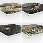 4'lü Renkli Zemin Üzerinde Gold Detaylı Mermer Desenli Modern Fermuarlı Sandalye Minderi Seti Realhomes