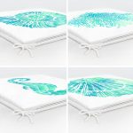 4'lü Beyaz Zemin Üzerinde Renkli Deniz Kabuğu Desenli Modern Fermuarlı Sandalye Minderi Seti Realhomes