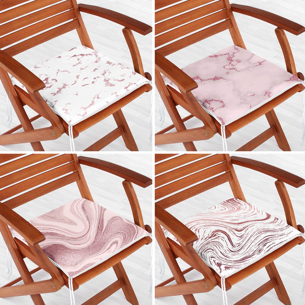 4'lü Renkli Zemin Üzerinde Soyut Desenli Modern Fermuarlı Sandalye Minderi Seti Realhomes