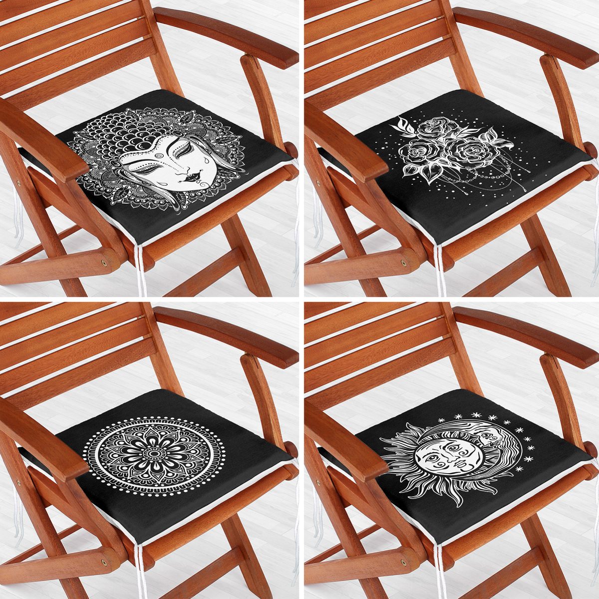 4'lü Siyah Beyaz Medusa Tasarımlı Fermuarlı Sandalye Minderi Seti Realhomes