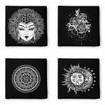 4'lü Siyah Beyaz Medusa Tasarımlı Fermuarlı Sandalye Minderi Seti Realhomes