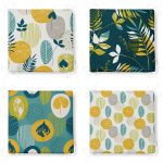 4'lü Renkli Zemin Üzerinde Yaprak Desenli Modern Fermuarlı Sandalye Minderi Seti Realhomes