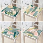 4'lü Renkli Zemin Üzerinde Onedraw Çizimli Yaprak Desenli Modern Fermuarlı Sandalye Minderi Seti Realhomes