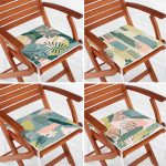 4'lü Renkli Zemin Üzerinde Onedraw Çizimli Yaprak Desenli Modern Fermuarlı Sandalye Minderi Seti Realhomes