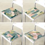 4'lü Renkli Zemin Üzerinde Onedraw Çizimli Yaprak Desenli Modern Fermuarlı Sandalye Minderi Seti Realhomes