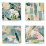 4'lü Renkli Zemin Üzerinde Onedraw Çizimli Yaprak Desenli Modern Fermuarlı Sandalye Minderi Seti Realhomes