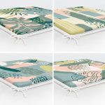 4'lü Renkli Zemin Üzerinde Onedraw Çizimli Yaprak Desenli Modern Fermuarlı Sandalye Minderi Seti Realhomes