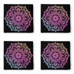 - RealHomes Fermuarlı Sandalye Minderi - Realhomes  4'lü Neon Mandala Tasarım Dijital Baskılı Modern Fermuarlı Sandalye Minderi Seti Realhomes