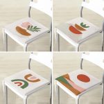 4'lü Beyaz Zemin Üzerinde Onedraw Çizimli Modern Fermuarlı Sandalye Minderi Seti Realhomes