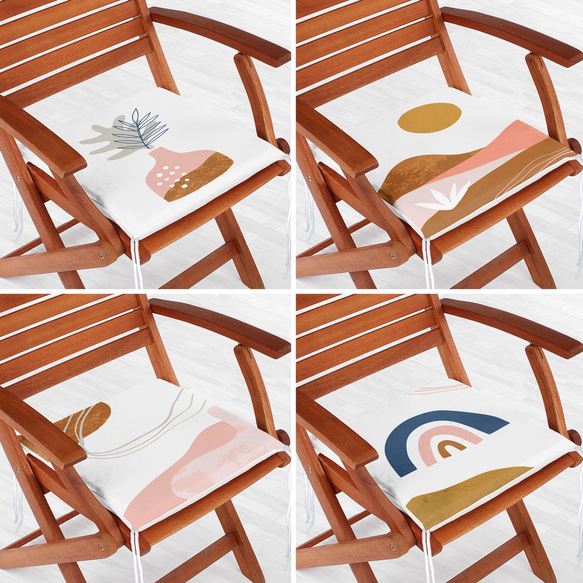 4'lü Beyaz Zemin Üzerinde Onedraw Çizimli Modern Fermuarlı Sandalye Minderi Seti Realhomes